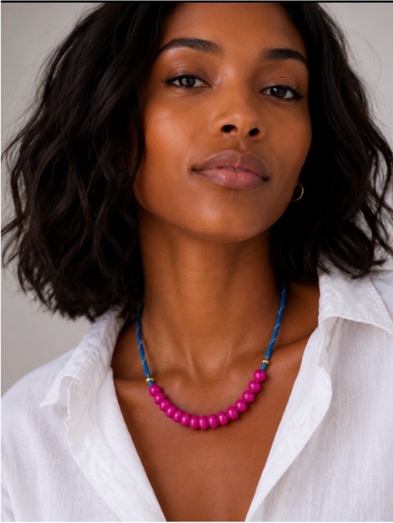 J. Crew Jewelry - New! Pink Beaded Blue Cord Dopamine Necklace 4020